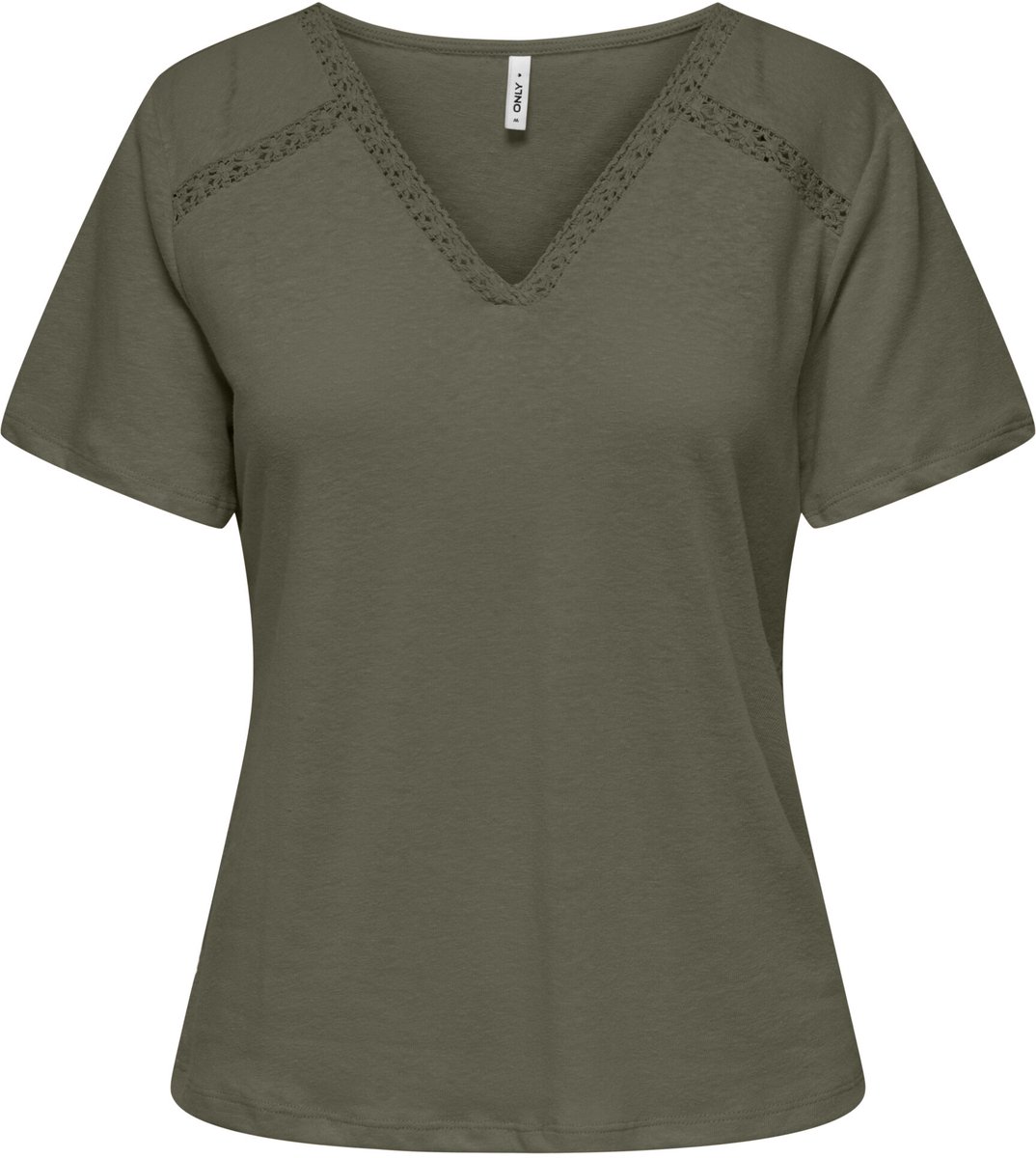 ONLY - Dames t-shirt - Maat M - Vrouwen - Oranje - Vlas of linnen