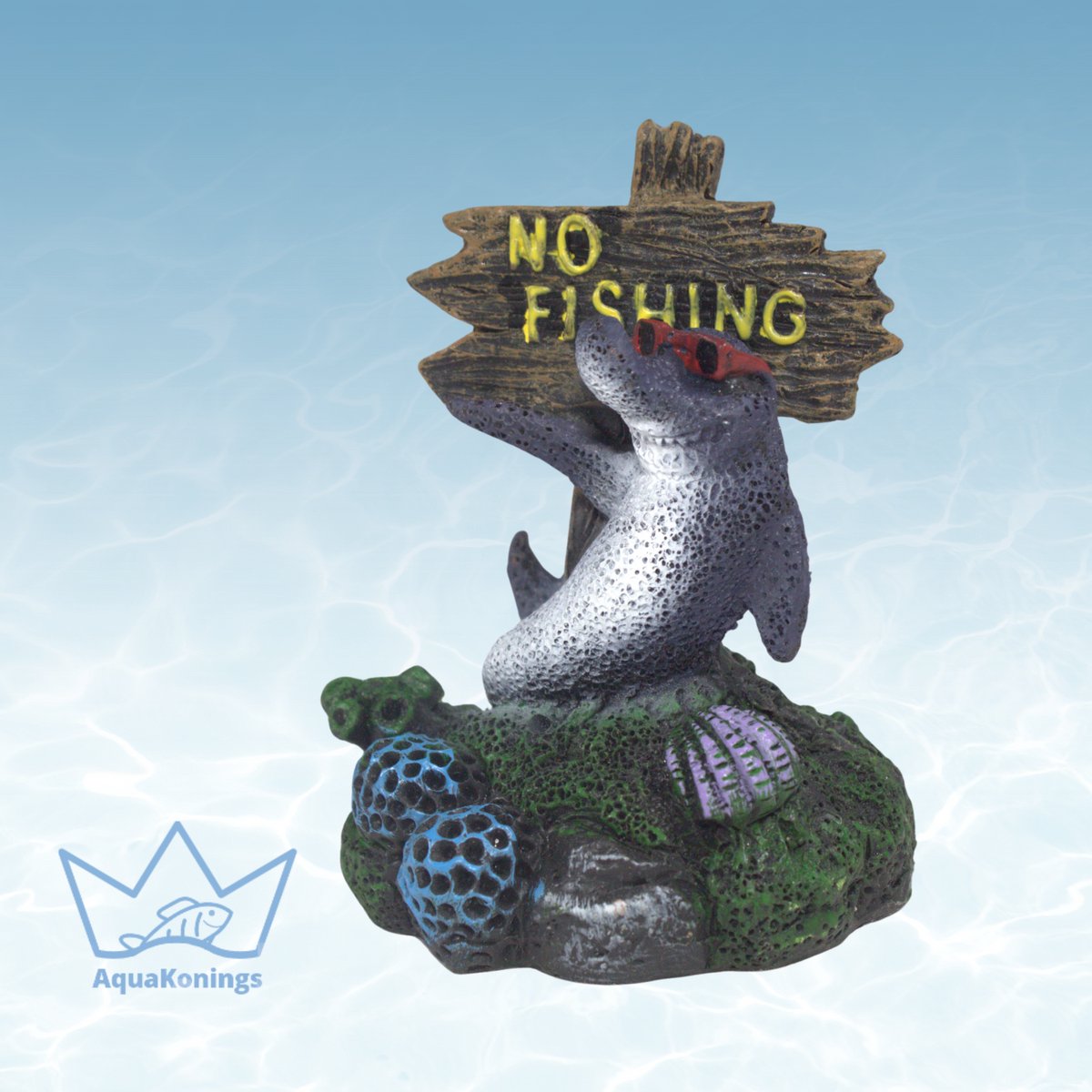 AquaKonings - Aquarium decoratie - Ornamenten - No fishing haai - 6.5x6x9