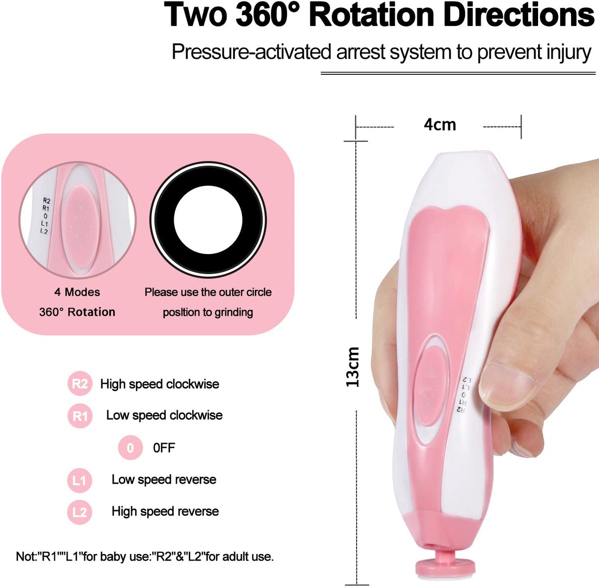 GOODEVN Baby Nail Trimmer Electric - Ultra Quiet & Safe Newborn Nail Clipper Kit with LED Light | 6 Replaceable Grinding Heads for Infant, Toddler & Adults | Painless Fingernail & Toenail Care (Pink) — cadeau in Verzorging - foto 5