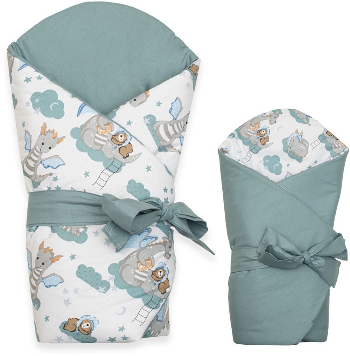 New Baby - Wikkeldeken - Dubbelzijdige wikkeldoek groen 80x80 cm katoen - babydeken - babybeddegoed - babydraak - hypoallergeen - wikkeldeken