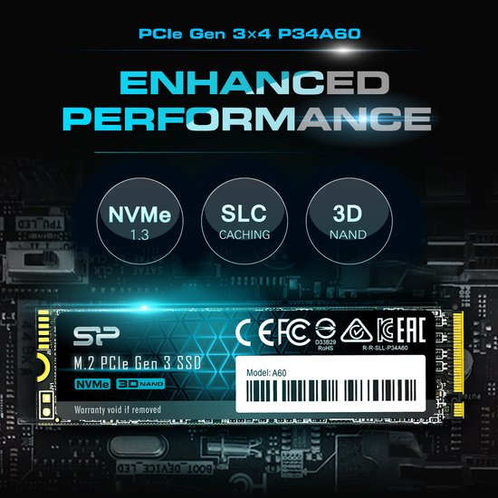 Silicon Power - P34A60 - Interne SSD - PCIe Gen3x4 - NVMe M.2 2280