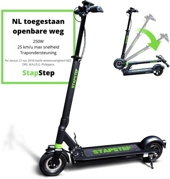 StapStep Pro Elektrische Step voor Volwassenen - Electrische Step - E Step - Wettelijk Toegestaan - 8 Inch - 250W - Snelheid tot 25km/h - Bereik tot 35km - 14KG - Compact Opvouwbaar - Zwart