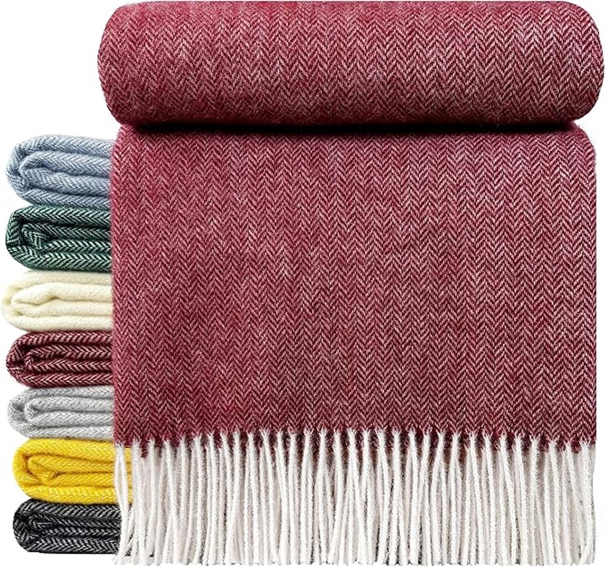 Plaids.shop® Wollen Plaid - OSLO - Rood (140x200cm) Deken - 100% Wol