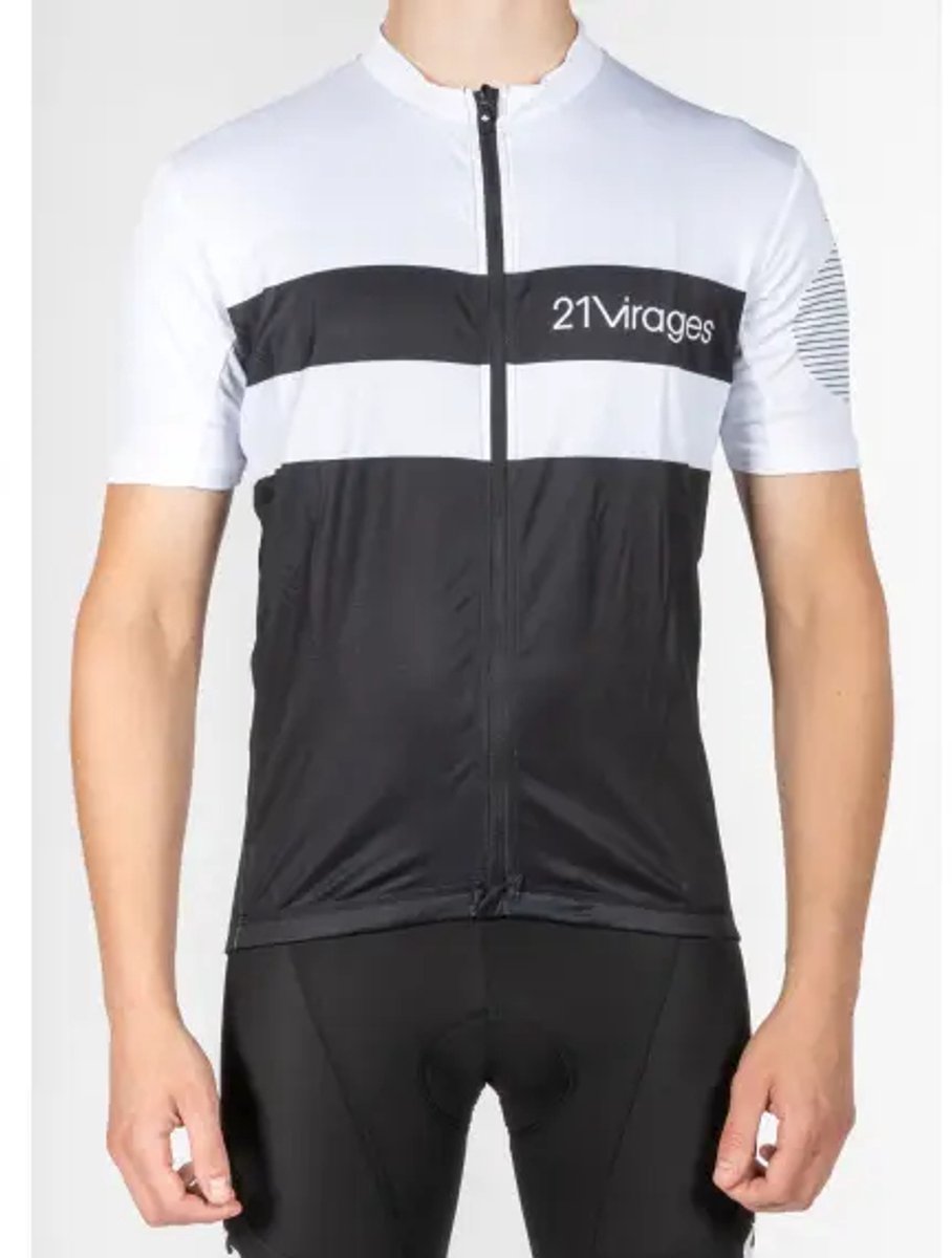 21Virages - Dome Shirt Streep met Korte Mouwen - Heren - Fietsshirt - Zwart/Wit