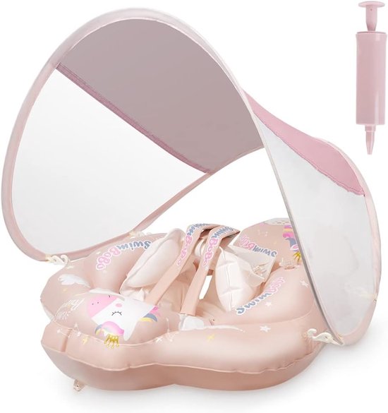 Opblaasbare zwemvlotter voor baby's - Baby Zwemring met Verwijderbaar Zonnekapje - zwemband - zwemtrainer - voor leeftijd 6-30 maanden - babyfloat - L - roze