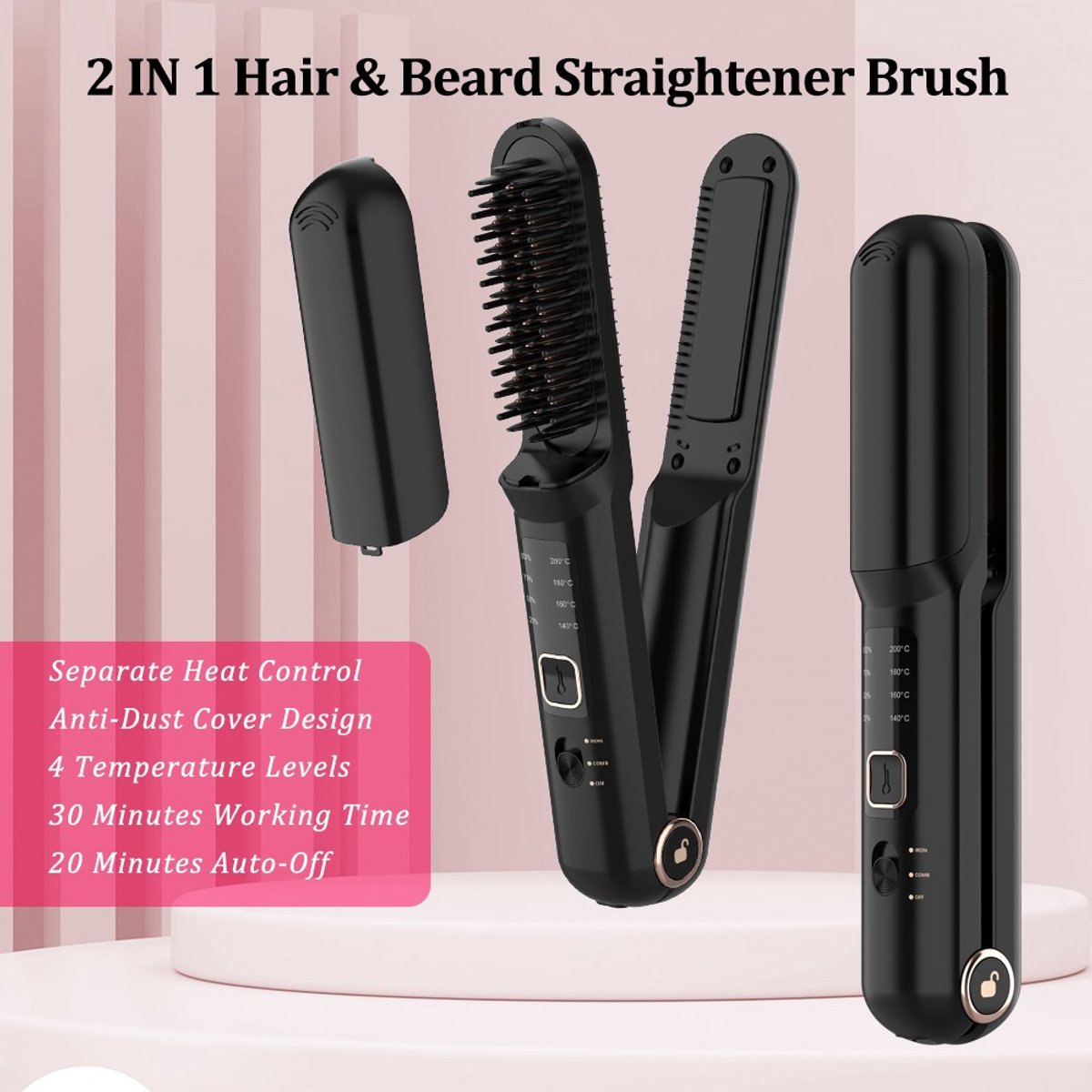 Skinovation Portable 2‑in‑1 Stijltang & Haarborstel – Draadloos & Keramisch