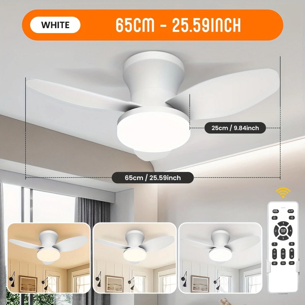Nivard Plafondventilator - Met Verlichting - Plafond Ventilator - Met Lamp - Plafonniere Met Ventilator - Met Licht - Wit - 65cm