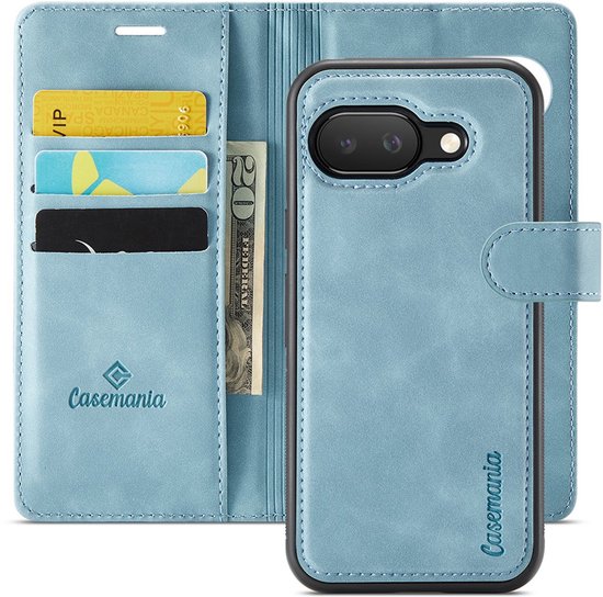 Bookcase hoesje CaseMania pour Google Pixel 9 - Aqua uni - Similicuir - Design magnétique amovible 2 en 1 - Compatible MagSafe