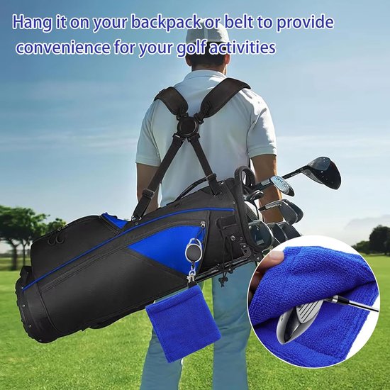 3 stuks - Golfbal Handdoek - Golftas Amfibie Handdoeken - met intrekbare gesp - Zachte en delicate golfhanddoek - Duurzame golfclubreiniger - voor fitness, buitensporten - 12*12 cm - zwart, blauw en grijs van Merkloos — afbeelding 3