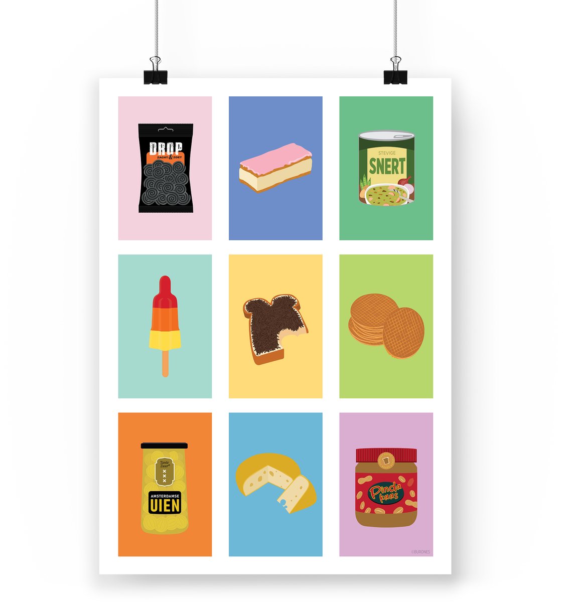Artprint Hollandse Hap - Nederlandse delicatessen illustratie in A3 formaat poster - Burones