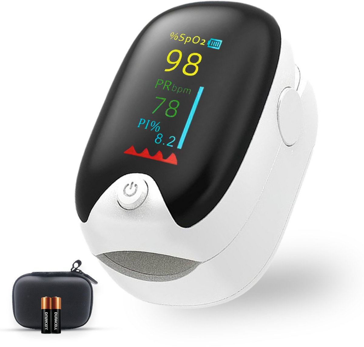 Auriva® Saturatiemeter - Saturatiemeter - zuurstofmeter vinger - Oximeter - Hartslag - CE Certificatie - NL EN - Koord + Batterijen + Tasje - Wit