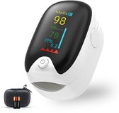 Auriva® Saturatiemeter - Saturatiemeter - zuurstofmeter vinger - Oximeter - Hartslag - CE Certificatie - NL EN - Koord + Batterijen + Tasje - Wit