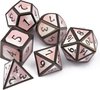 Afbeelding van het spelletje Top Dice™ - 7 Metalen Dobbelstenen Dungeons & Dragons – Roze/wit met Zwart – Polydice set TRPG