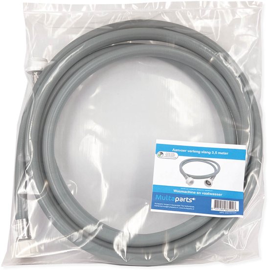 Rallonge d'alimentation pour lave-linge/lave-vaisselle de 3,5 mètres de long | Peut être utilisé jusqu'à 60 bars | Raccord à vis universel 3/4 | Deux raccords de tuyaux droits, dont 1 en face avant | Marque privée Multaparts®