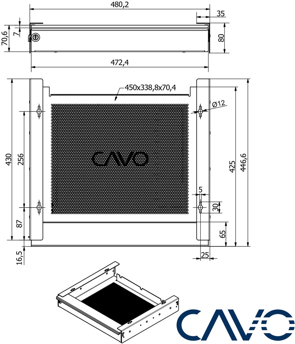 CAVO Laptop bureaulade afsluitbaar 480 x 446 x 80 mm zwart Bureaulade voor onderbouw van SOTECH thumbnail 4