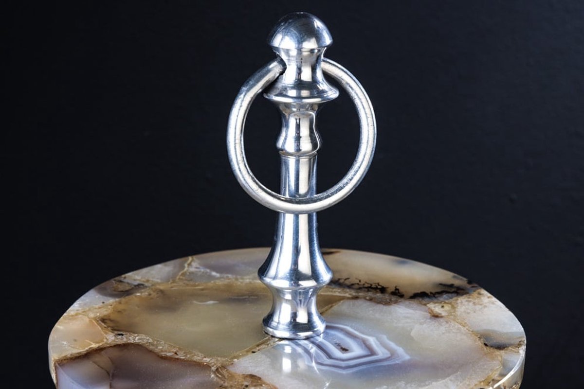 Decoratieve taartstandaard NOBLE 35cm zilveren edelsteen handgemaakt agaatkwarts aluminium - 41559