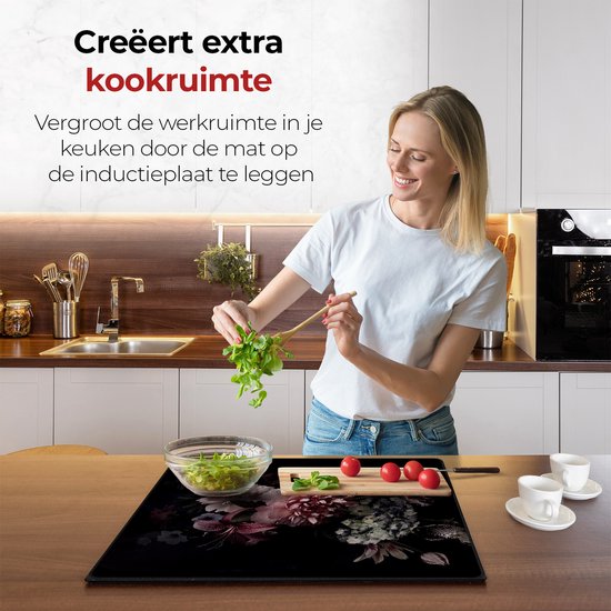 KitchyMist Inductie Beschermer 60x52 cm - Bloemen - Kookplaat Beschermer - Afdekplaat voor Kookplaat - Inductie Mat - Spatscherm Achterwand Keuken