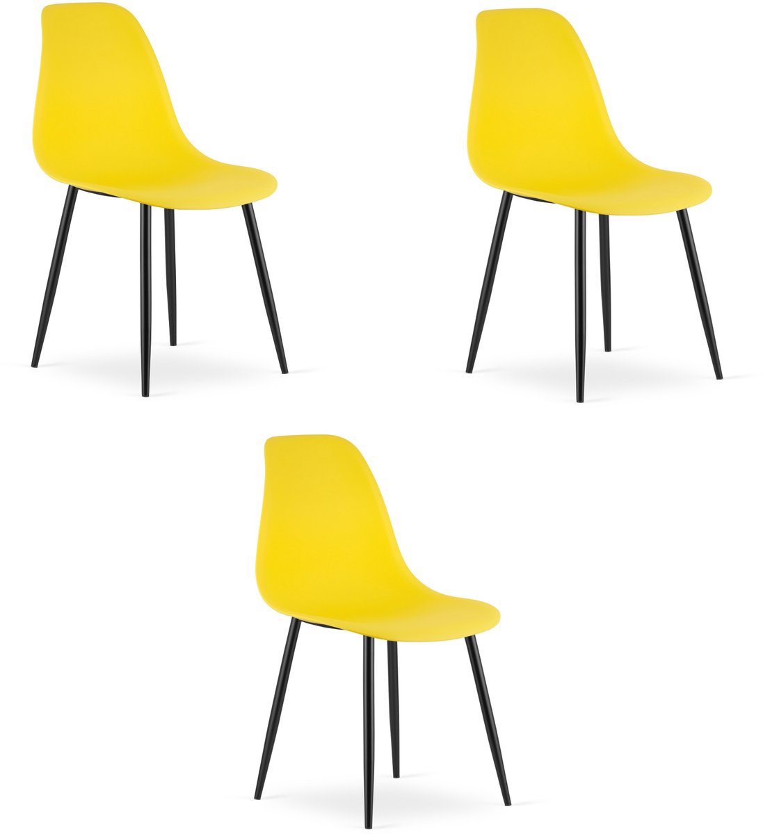 Set van 3 Stoelen WAT – Geel, Zwarte Metalen Poten, Kunststof Zitting – Modern en Ergonomisch – Geschikt voor Eetkamer, Woonkamer, Keuken, Thuiswerkplek, Kantine en Wachtruimte – Eenvoudige Montage