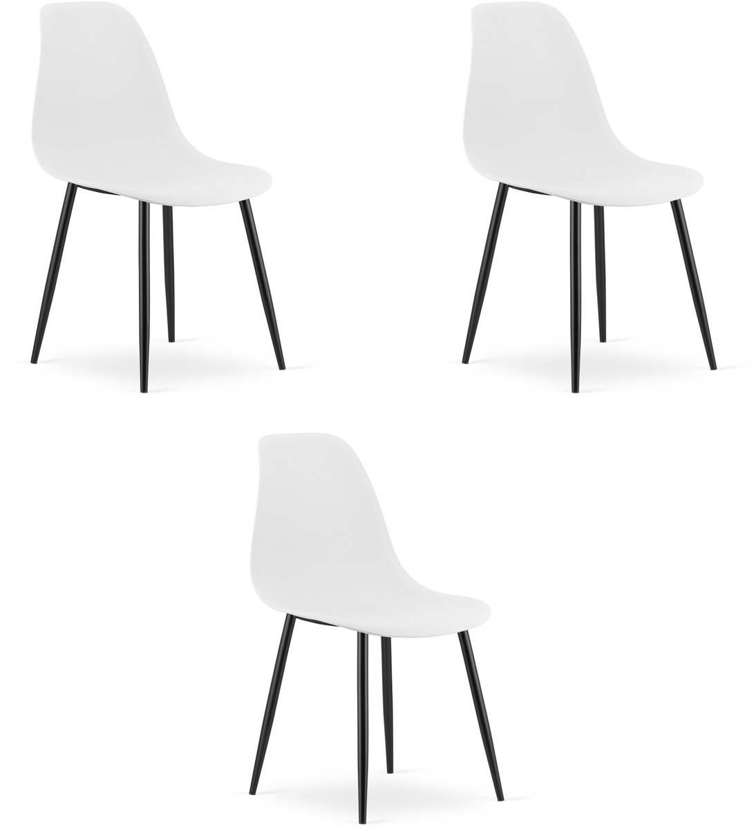 Set van 3 Stoelen WAT – Wit, Zwarte Metalen Poten, Kunststof Zitting – Modern en Ergonomisch – Geschikt voor Eetkamer, Woonkamer, Keuken, Thuiswerkplek, Kantine en Wachtruimte – Eenvoudige Montage