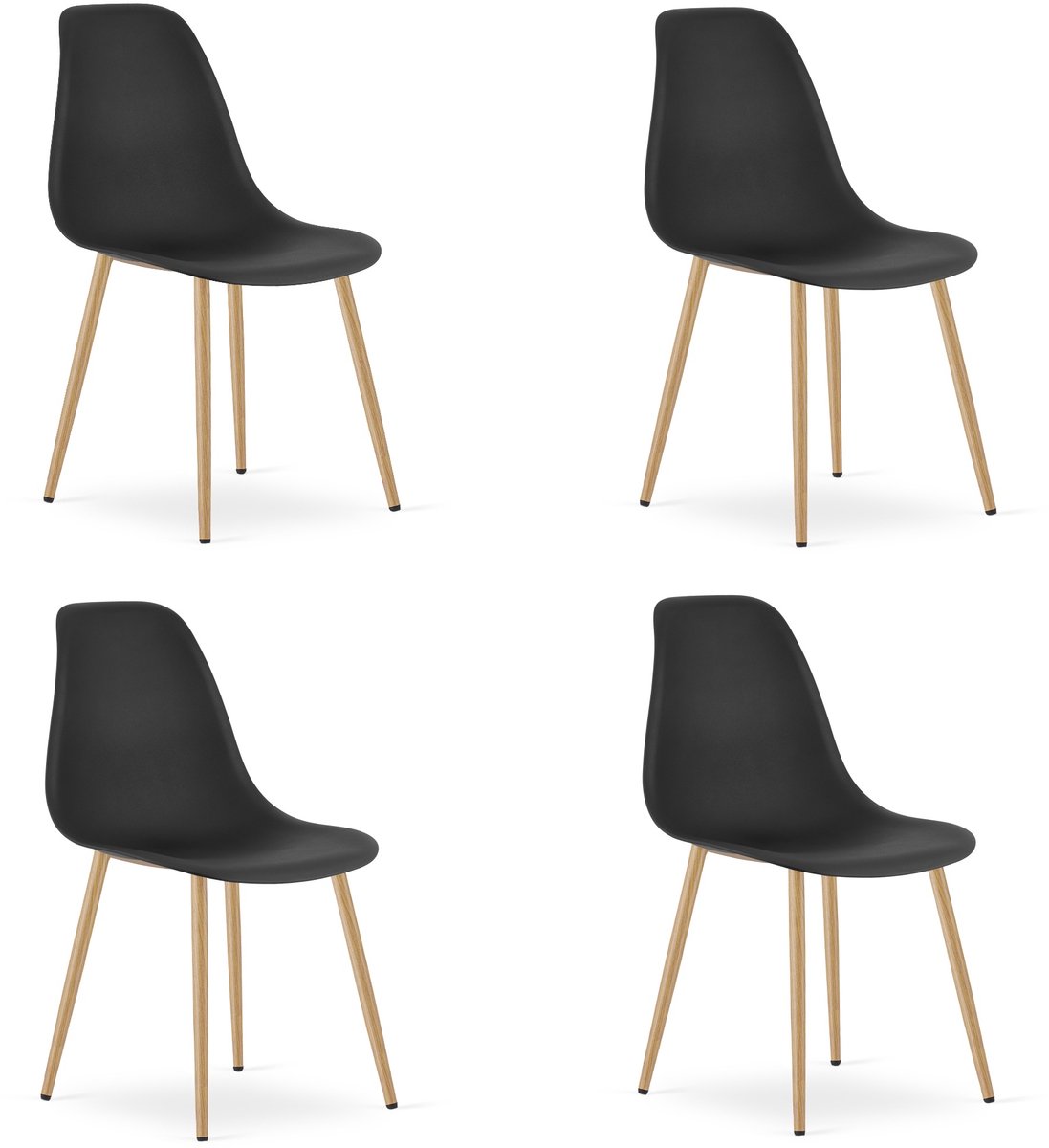 Set van 4 Stoelen WAT – Zwart, Houtlook Metalen Poten, Kunststof Zitting – Modern en Ergonomisch – Geschikt voor Eetkamer, Woonkamer, Keuken, Thuiswerkplek, Kantine en Wachtruimte – Eenvoudige Montage