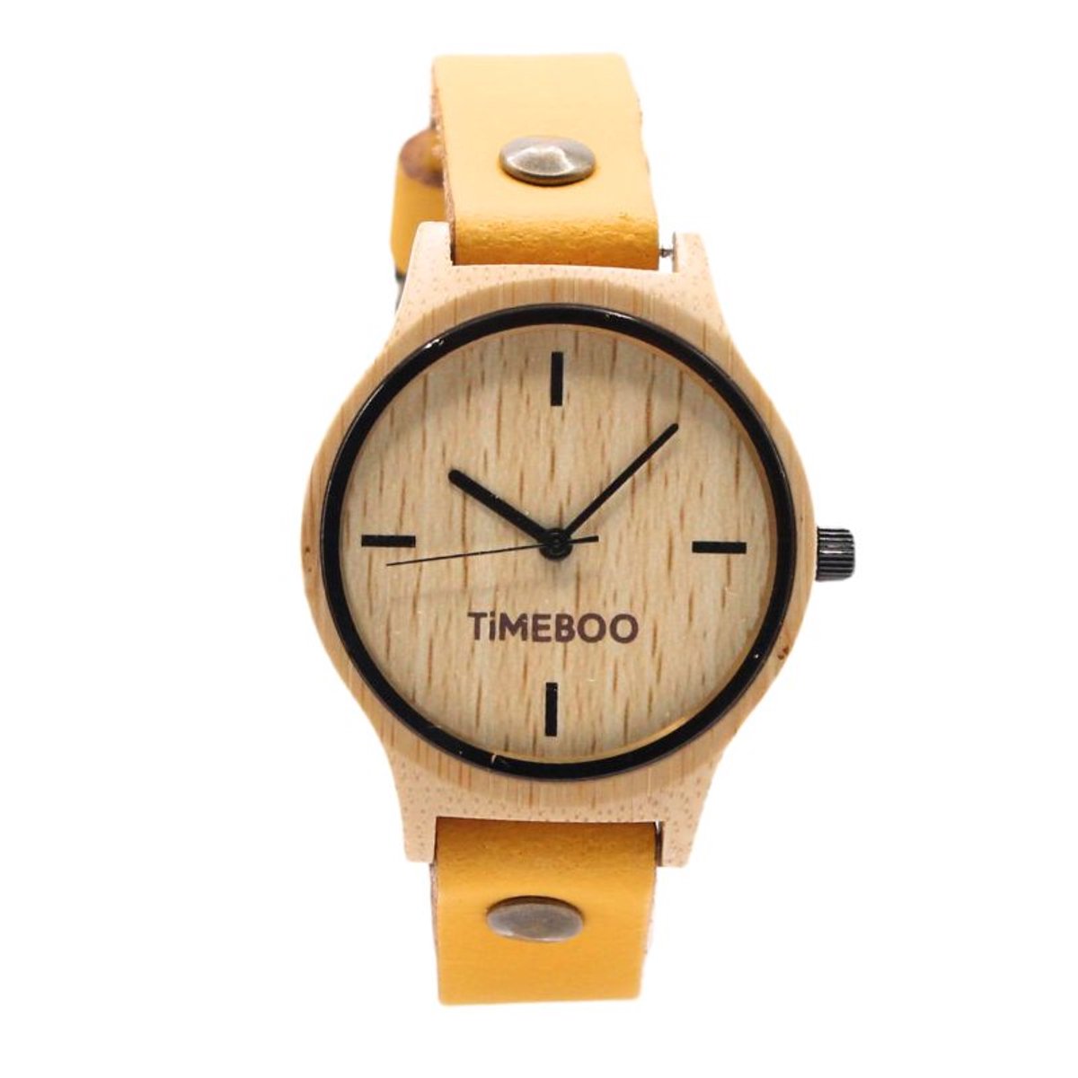 Timeboo horloge Twist | Bamboe houten horloge | dames - leer - Oker - zonder cijfers