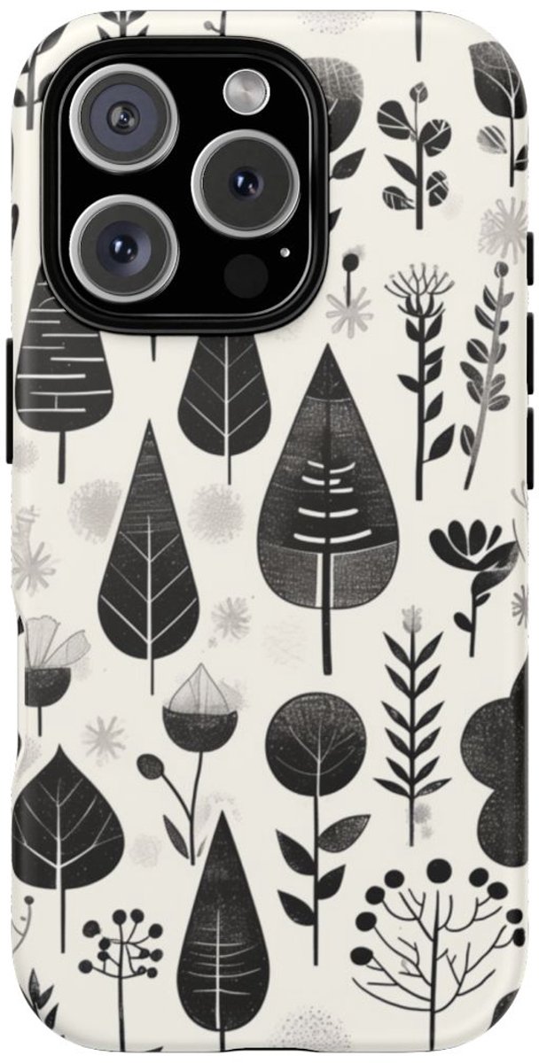 Monochroom Botanisch Patroon – Telefoonhoesje Geschikt voor iPhone 16 Pro