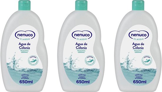 Drie flessen Nenuco Agua de Colonia Classic 650ml met groene dop. Dermatologisch getest, originele geur.