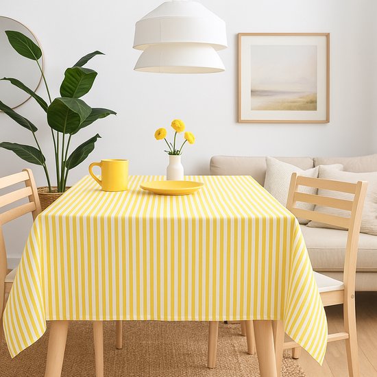 Nappe antitache – Nappe en coton élégante, Fris et pratique à rayures 160 x 200 jaune doux