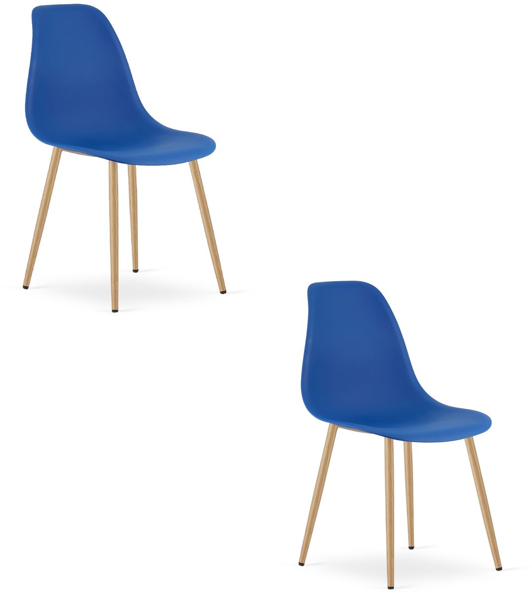 Set van 2 Stoelen WAT – Blauw, Houtlook Metalen Poten, Kunststof Zitting – Modern en Ergonomisch – Geschikt voor Eetkamer, Woonkamer, Keuken, Thuiswerkplek, Kantine en Wachtruimte – Eenvoudige Montage
