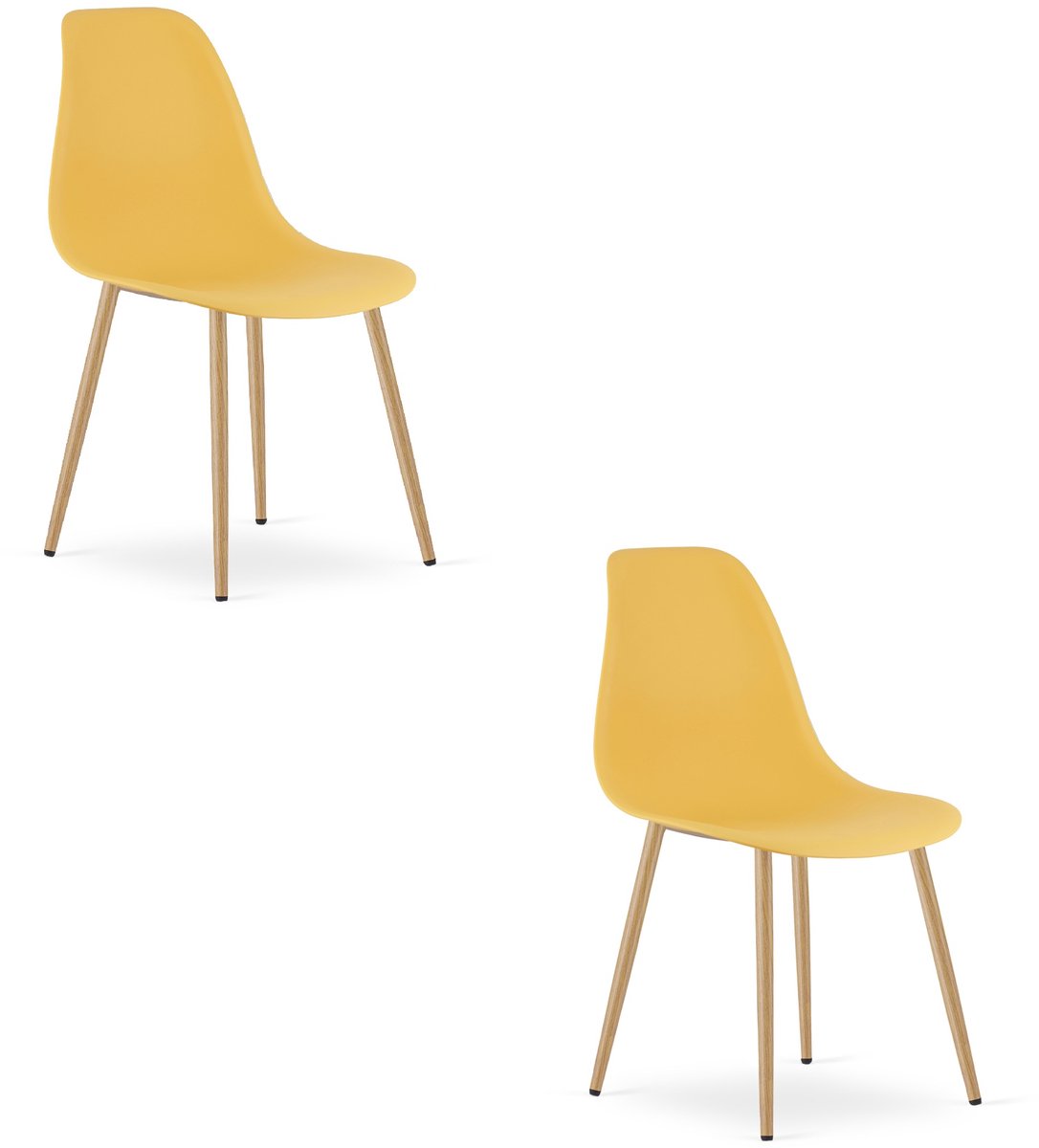 Set van 2 Stoelen WAT – Mosterdgeel, Houtlook Metalen Poten, Kunststof Zitting – Modern en Ergonomisch – Geschikt voor Eetkamer, Woonkamer, Keuken, Thuiswerkplek, Kantine en Wachtruimte – Eenvoudige Montage