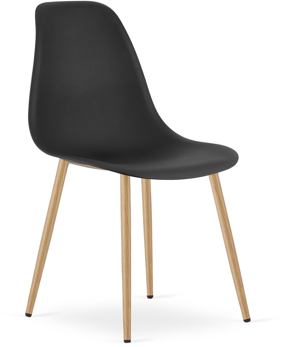 Stoel WAT – Zwart, Houtlook Metalen Poten, Kunststof Zitting – Modern en Ergonomisch – Geschikt voor Eetkamer, Woonkamer, Keuken, Thuiswerkplek, Kantine en Wachtruimte – Eenvoudige Montage
