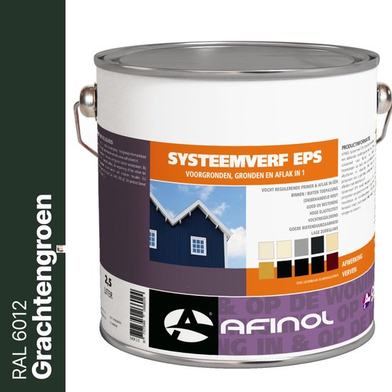 Blik "Systeemverf Voorgronden, Gronden en Aflakken in 1" in de kleur "Grachtengroen" RAL 6012.