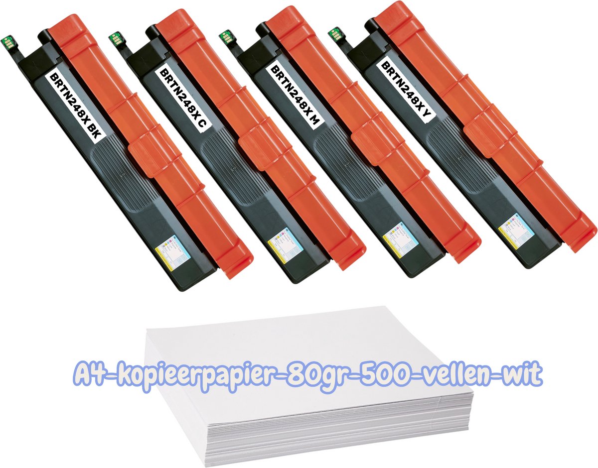 KATRIZ® Huismerk Toner TN248X/TN-248X/TN 248 multipack van 4 stuks + 1 pak A4 papier– Geschikt voor Brother DCP-L3515CDW/L3520CDW/CDWE/L3555CDW/L3560CDW/ HL-L3215CW/L3220CW/CWE/L3240CDW/L8230CDW/L8240CDW/ MFC-L3740CDW/CDWE/L3760CDW/L8340CDW/L8390CDW
