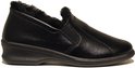 Zwarte Rohde pantoffel met imitatiebont voering en subtiele stiksels.