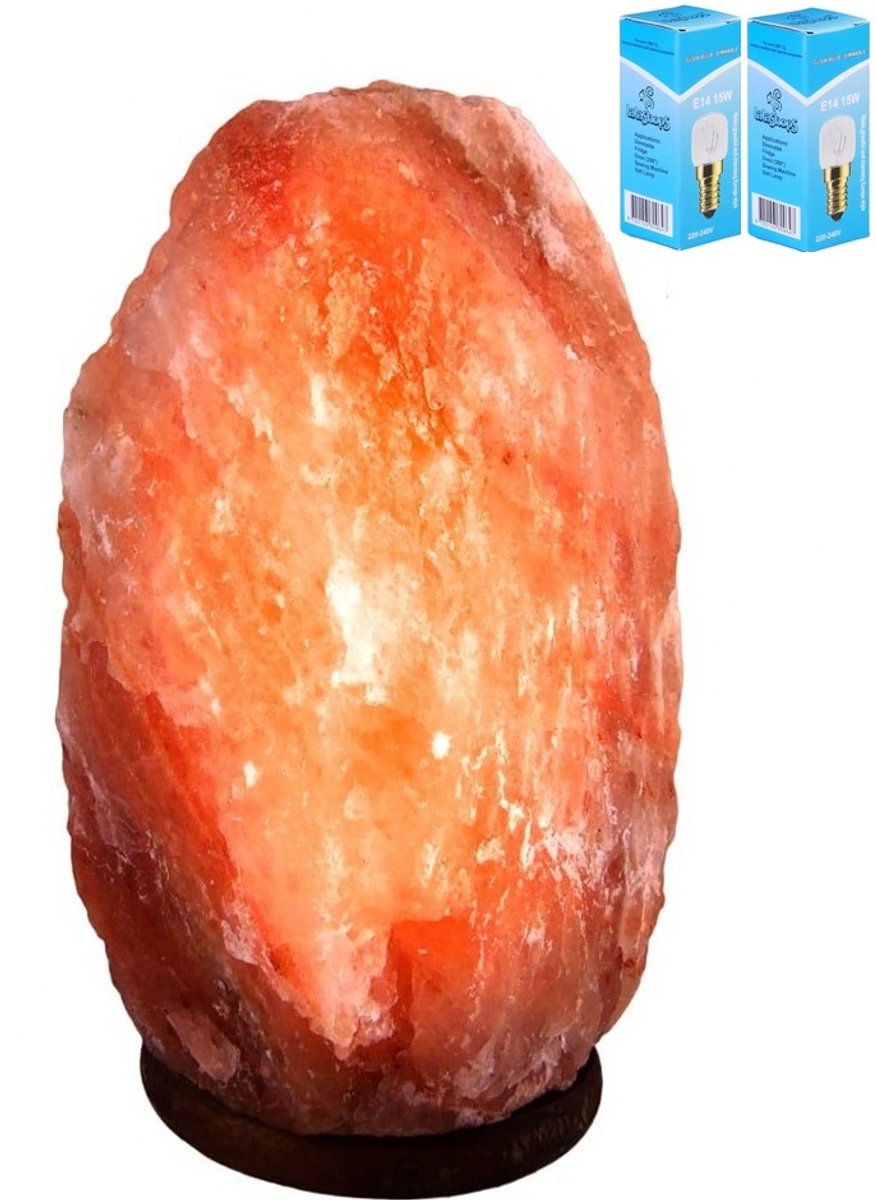 Zoutlamp GROOT XXL 18-21kg met 2x Gloeilamp - Himalaya Zout 100% Natuurlijk - Tafellamp van Natuurlijk Haliet Zoutkristal met Sfeervol Warm Licht - Extra Lange Kabel 1.8mtr - ca. 40x25cm