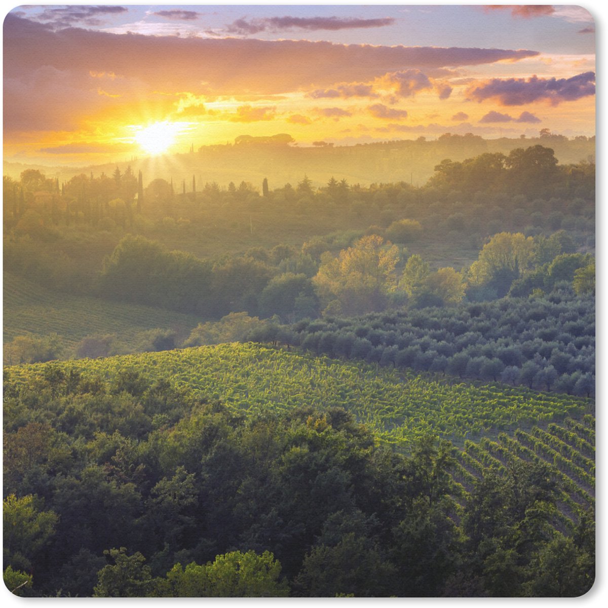 Muismat 30x30 cm - Mousepad Toscane - Landschap - Zon - Muismatten
