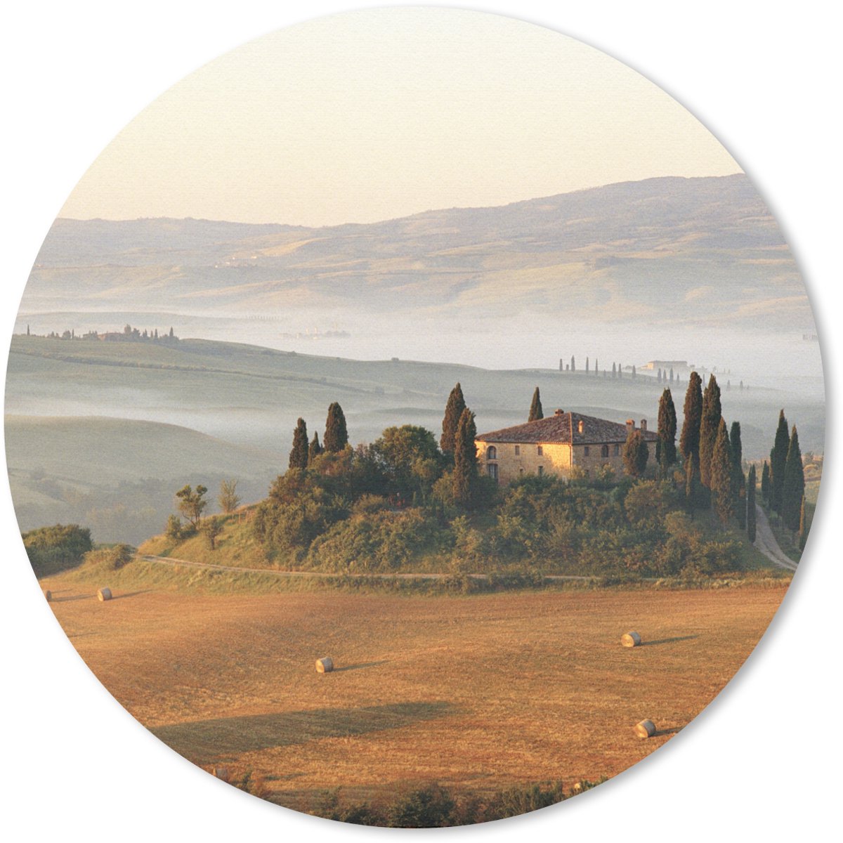 Muismat rond 30x30 cm - Mousepad Toscane - Landschap - Boerderij - Ronde muismatten