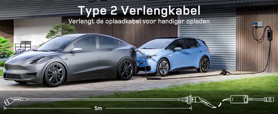 dé Type 2 Verlengkabel [15m, 11kW, 16A] 3-Fase Oplaadkabel 400V, Beschermingsklasse IP54, Compatibel met Alle IEC62196-2 BEV en HPEV, met Draagtas