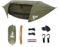 Hikr® Hangmat met Tent/Tarp en Muggennet - 1 persoons - Premium 210T Nylon met Klamboe - Bushcraft - 150KG reis hangmat - Survival - Outdoor - Hiking - Muskietennet - Lichtgewicht