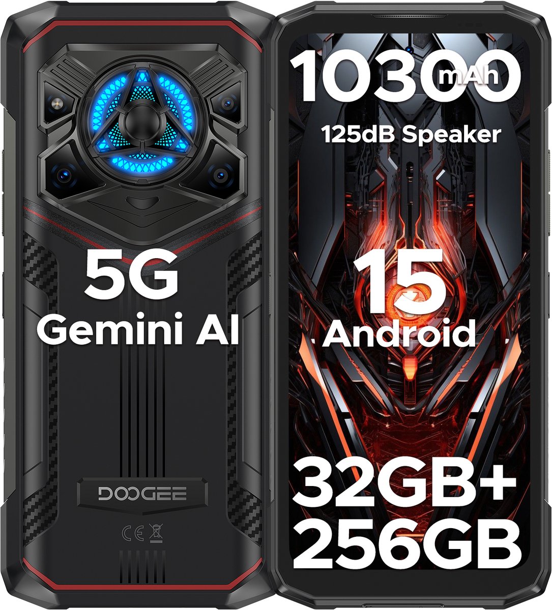 DOOGEE Blade 20 Play 5G - Robuuste Smartphone - Robuuste Telefoon - 32GB RAM + 256GB ROM - 10300mAh / 33W - Dimensity 7050 - 125dB Luidsprekers -Effect Lumière LED - Android 15 - Gemini AI -Zilver