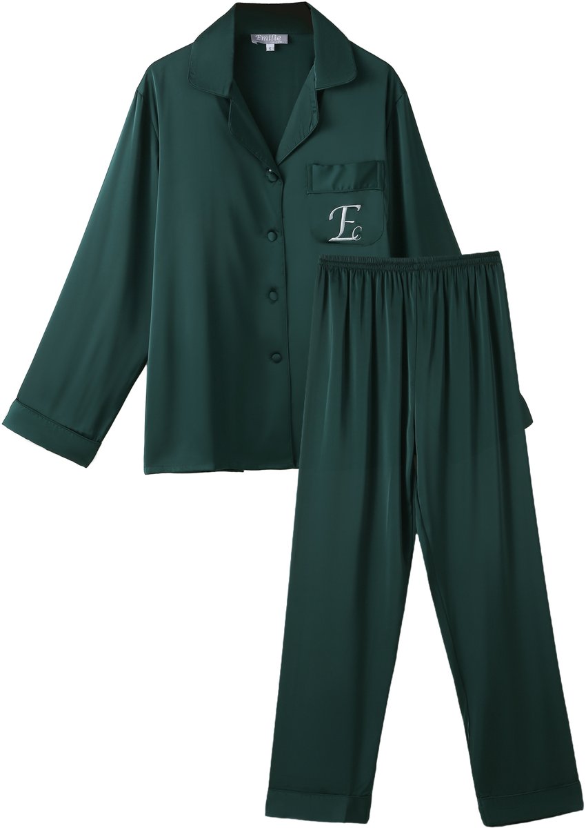 Emilie collection - pyjama - satijn - luxe - broek & overhemd - groen