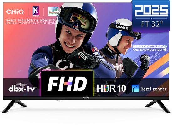CHiQ LF32FT - Smart TV 32 Inch - FHD - Metalen Randloos - Google TV - Dolby Audio - HDMI - 2025 Nieuw