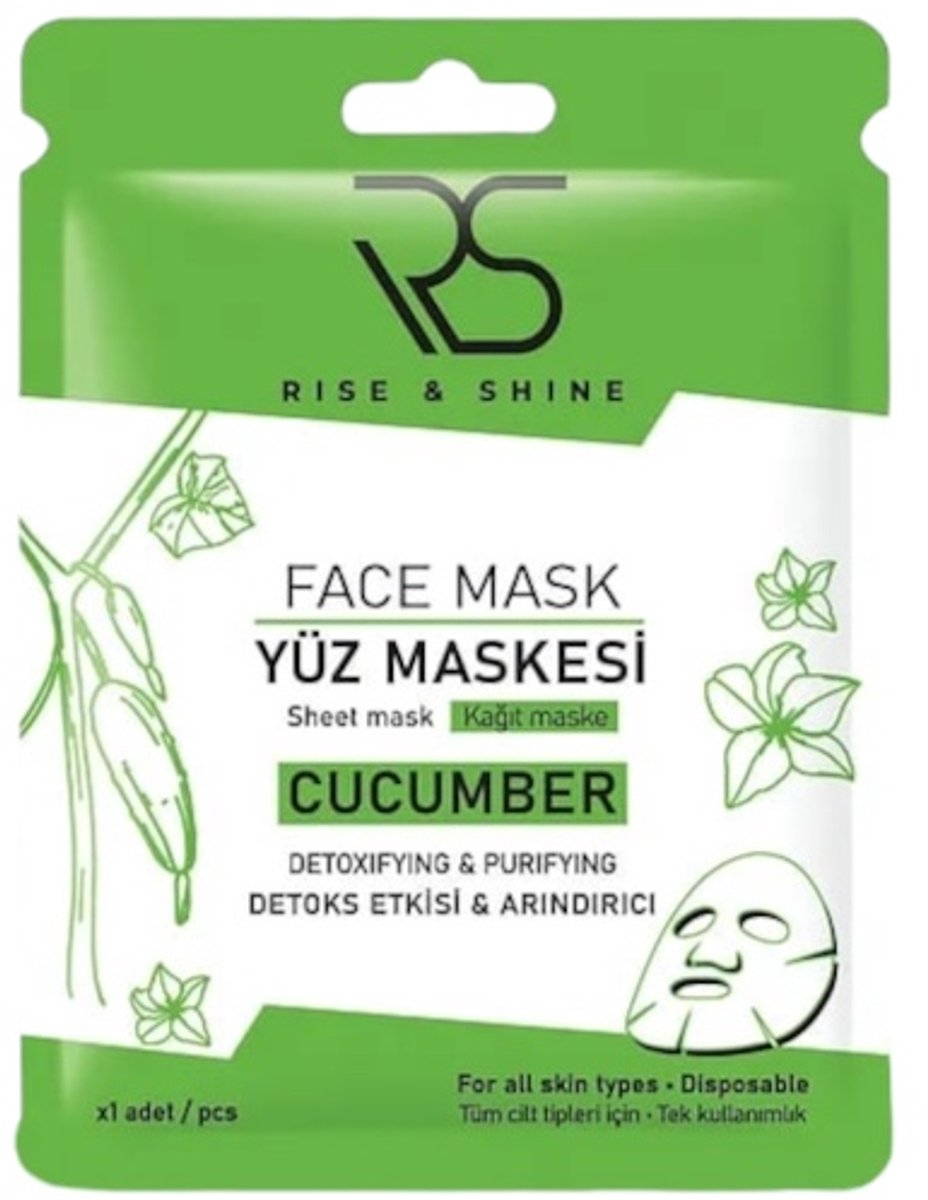 Rise and Shine Cucumber Sheet Mask - Intensief Verzorgend Sheet Mask met Komkommer, Hydratatie, Detox & Anti-Aging, Dermatologisch Getest, Alle huidtypes - 1 stuk, (wegwerp), Dilan Polat
