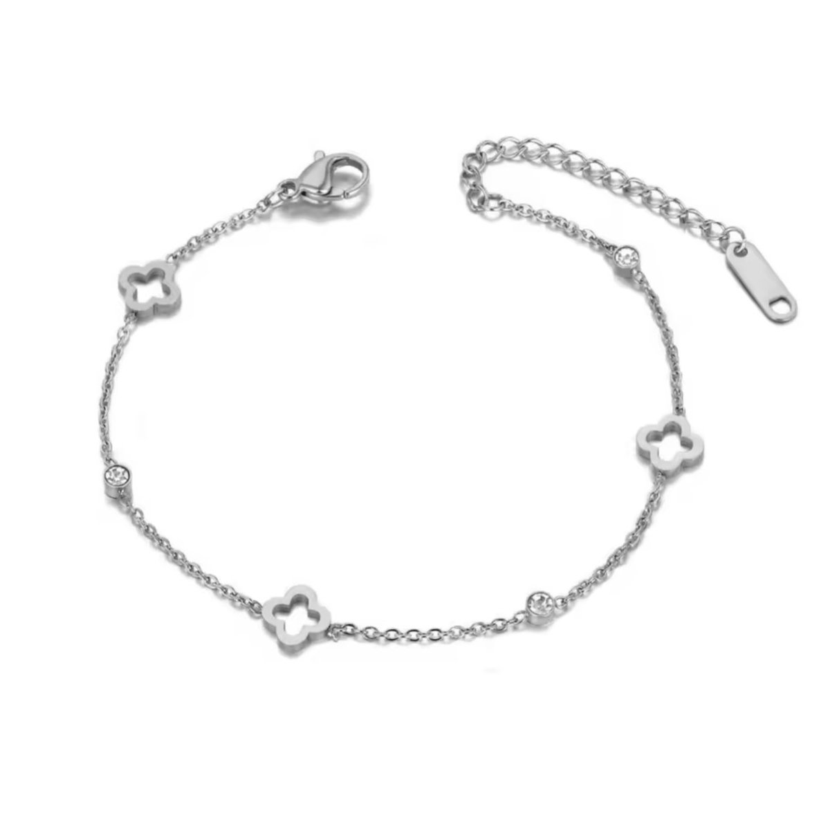 Borasi Klaver Enkelband | Zilverkleurig | 26cm | Dames Sieraden | Enkelband | Klaver | Luxe Geschenkzakje |
