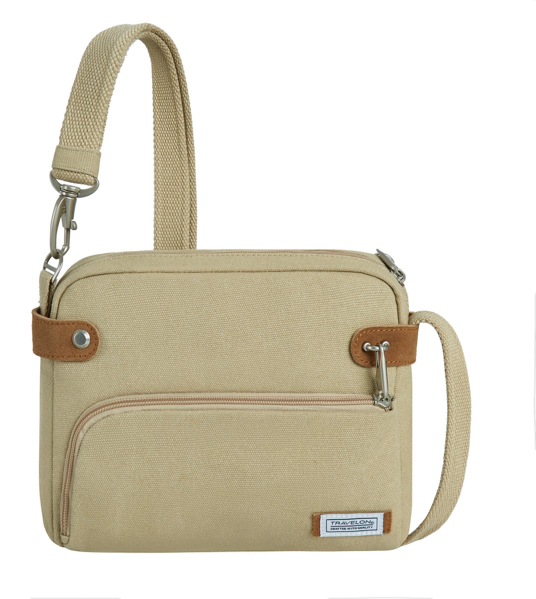 Travelon Heritage Anti-diefstal Crossbody Tas – RFID Schoudertas met Slash‑bestendige band – Natural
