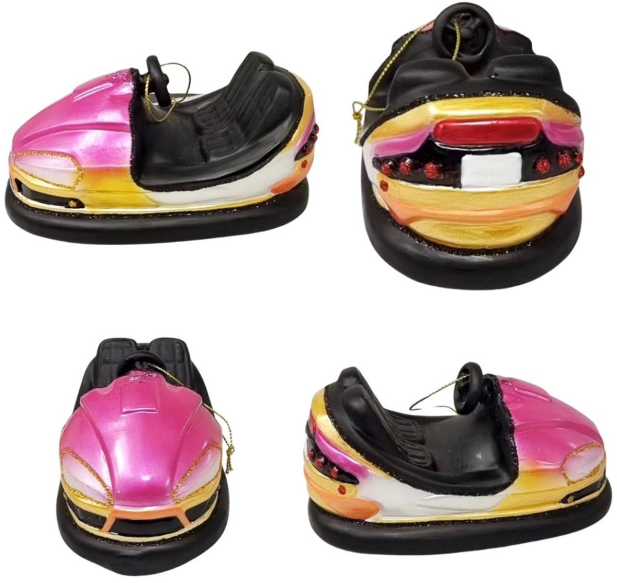 Kerstbal Botsauto Roze – Glazen Kerstornament in Retro Kermisstijl – 12 cm – Handgemaakt
