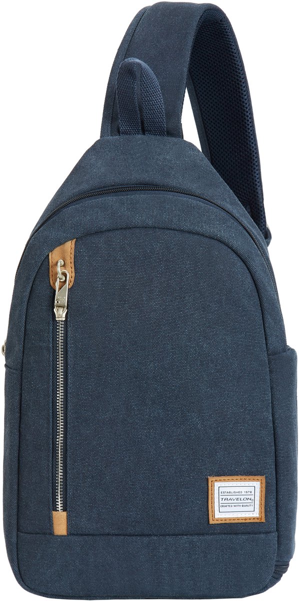 Travelon Heritage Anti-diefstal Sling Bag – Indigo – Crossbody met RFID, snijbestendige band & vergrendelbare ritsen