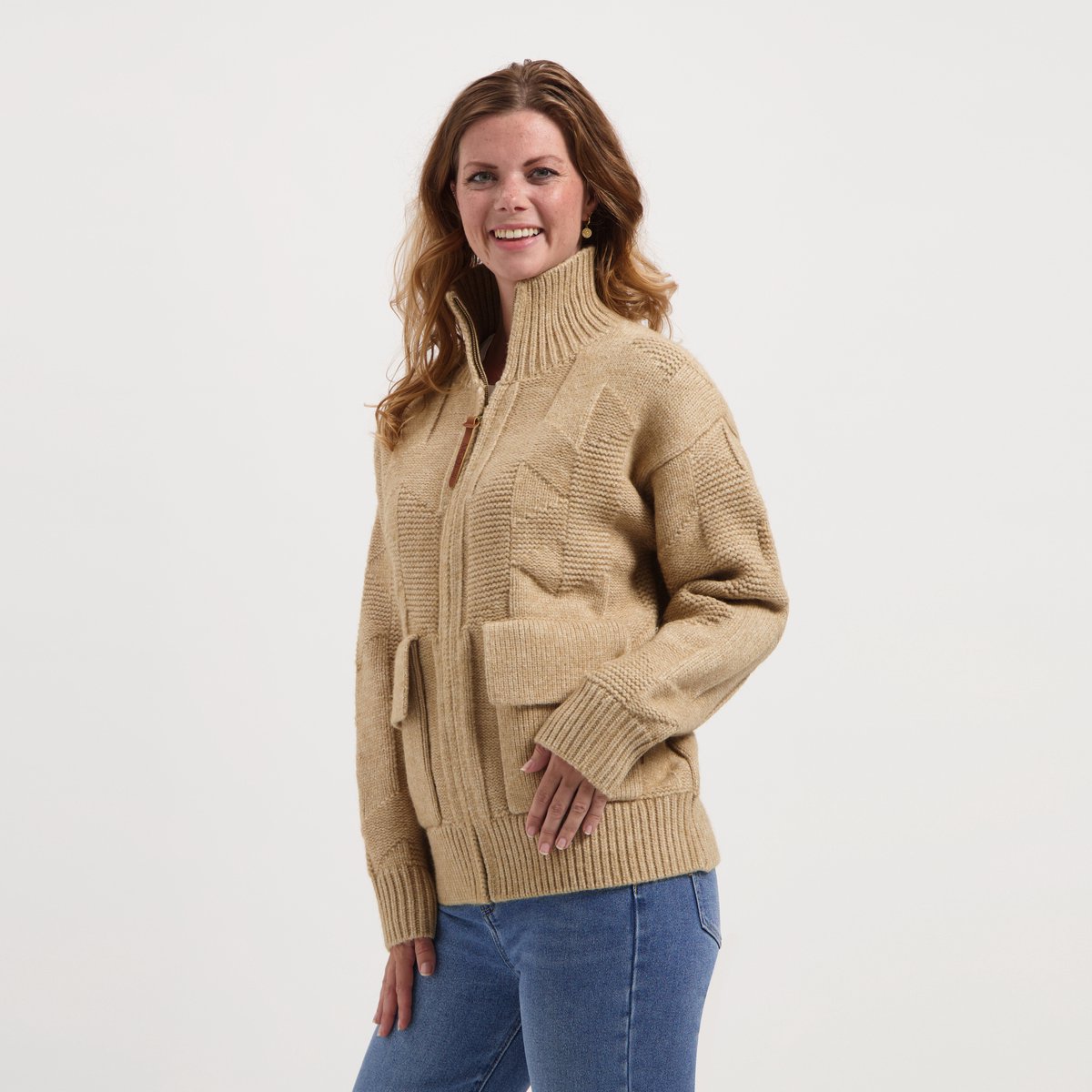 MGO Tamar Dames - Outdoorvest - Grof gebreid - Zand
