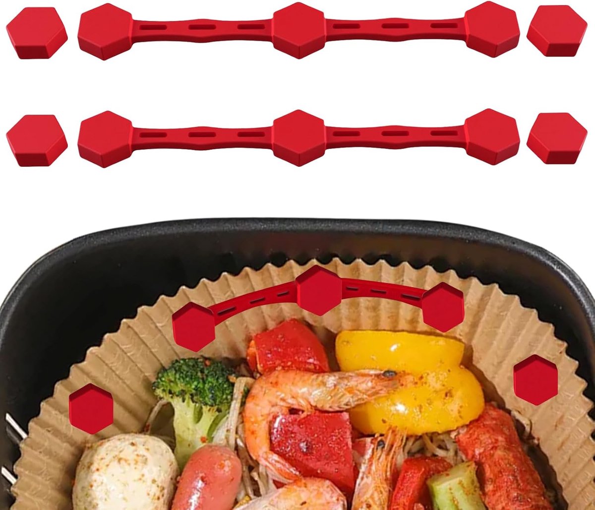 2 stuks magneet siliconen gesp - Veilig bakpapier en wegwerpliners - Siliconen Airfryer magneetstrips - ideaal voor Airfryer accessoires - Voorkomt dat Airfryer papier verbrandt door contact met verwarmingselement - Rood