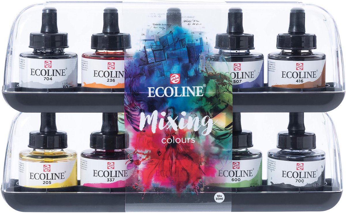 Ecoline set 10 kleuren 30 ml flacons vloeibare waterverf